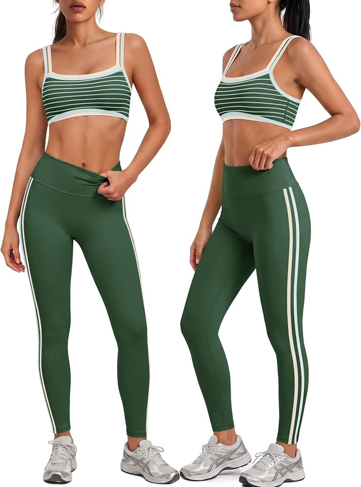 Nirovien Striped Workout Set Layered 2 Piece Pilates Outfits | Amazon (US)
