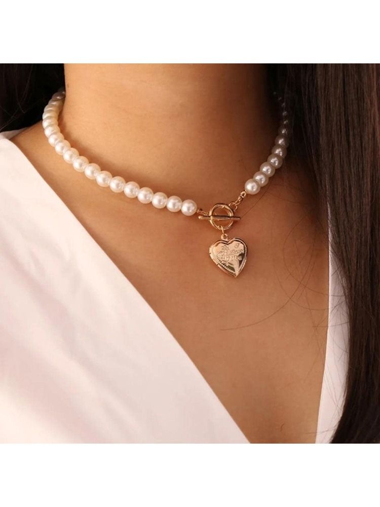 Jeairts Pearl Choker Necklace Gold Heart Pendant Necklace Chain Fashion Neck Jewelry for Women an... | SHEIN