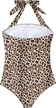 SUUKSESS Women Sexy Tummy Control One Piece Swimsuit Halter Retro Bathing Suit | Amazon (US)