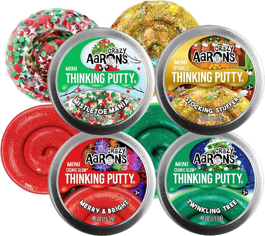 Crazy Aaron's Putty Mini Tins 2023 Holiday (Christmas) Set with Merry & Bright (Cosmic Glow), Sto... | Amazon (US)