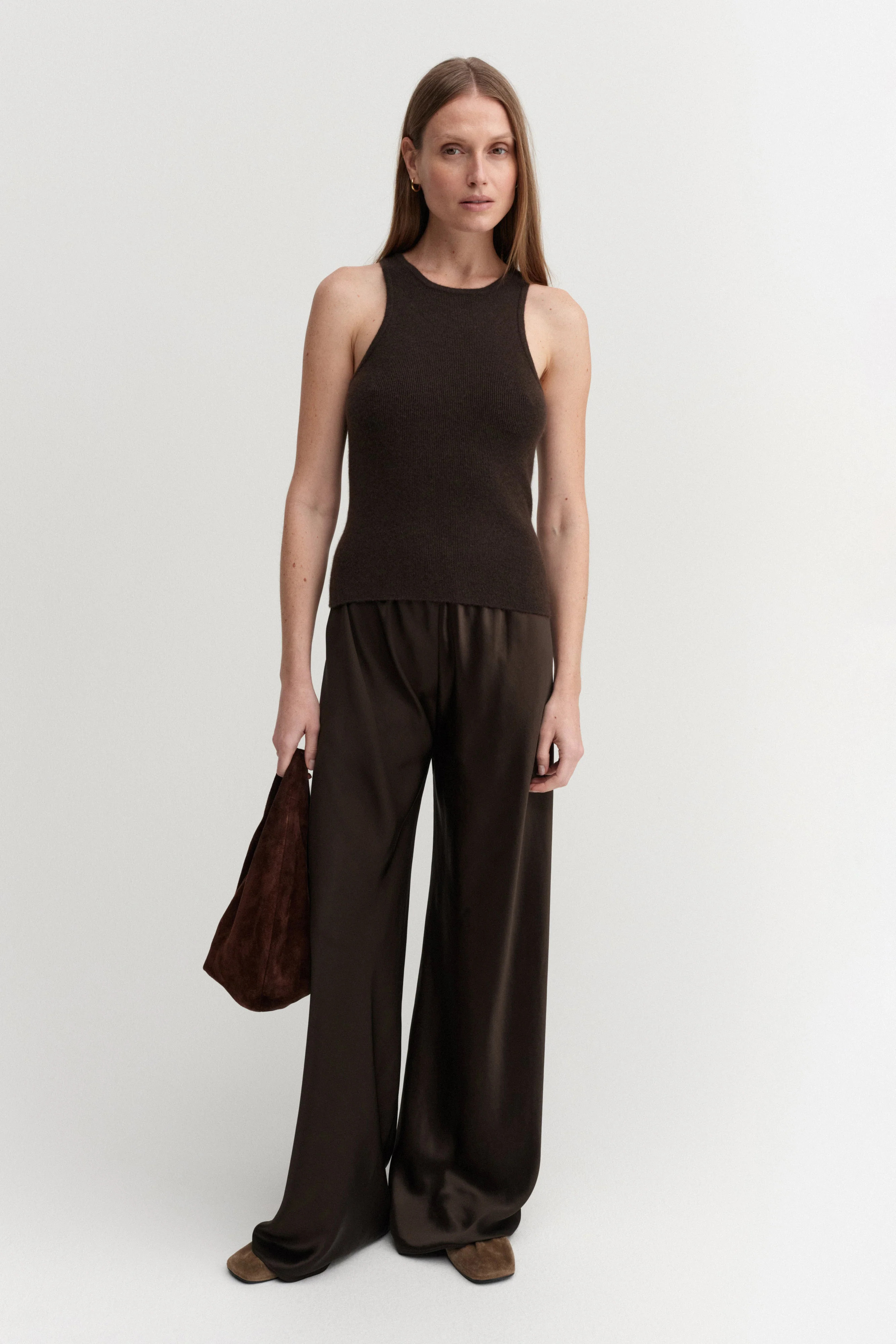 Bias Satin Pants, chocolate | Almada Label