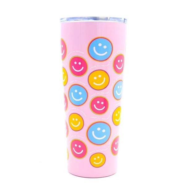 Packed Party Pink Smiles All Around Double-Wall Stainless Steel Tumbler with Straw, 22 oz - Walma... | Walmart (US)