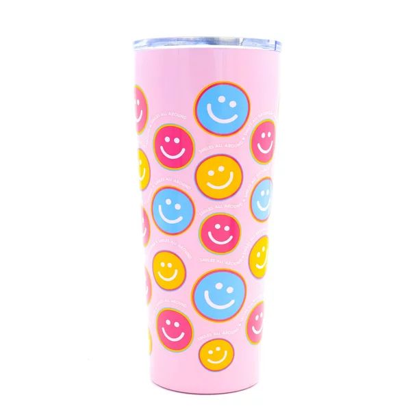 Packed Party Pink Smiles All Around Double-Wall Stainless Steel Tumbler with Straw, 22 oz | Walmart (US)