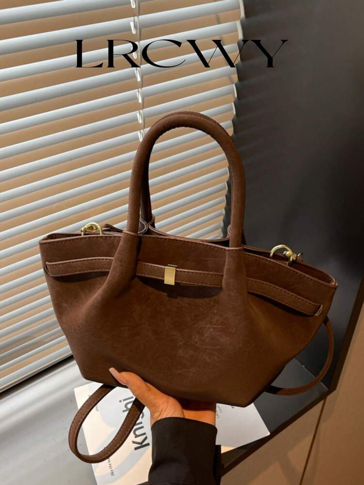 Women's Handbag Woven Basket Bag, Fashion Drawstring Buckle Design, Minimalist Elegant Retro Crossbody Bag, PU Matte Autumn/Winter Coffee Color , Office Bag | SHEIN