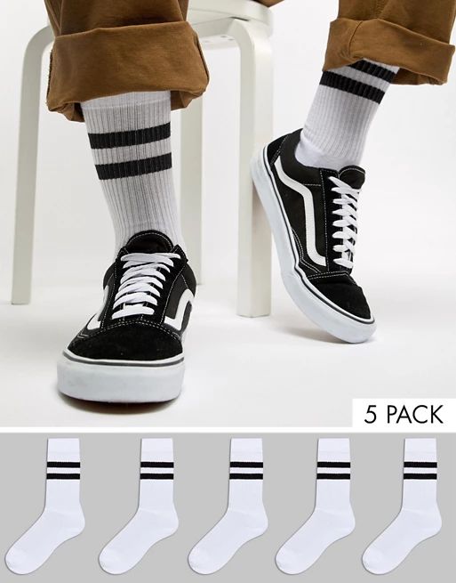 ASOS Tube Style Socks In White With Stripes 5 Pack | ASOS US