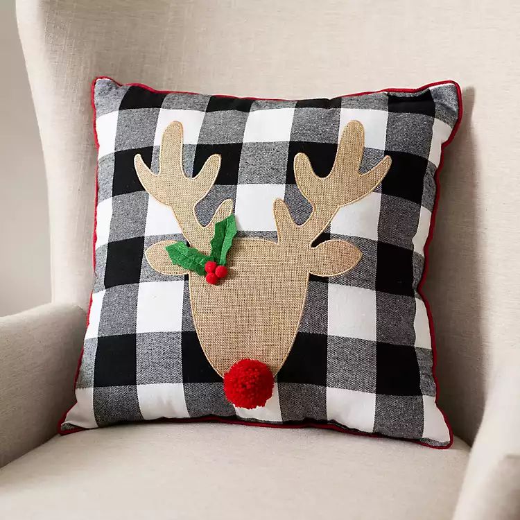 New!Black and White Red Nose Reindeer Pillow | Kirkland's Home