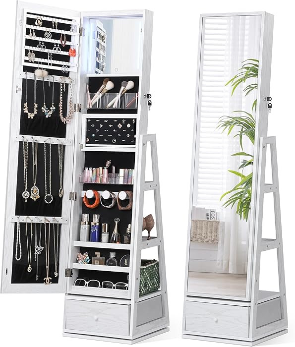Nicetree 360° Swivel Jewelry Cabinet with Lights, Touch Screen Vanity Mirror, Rotatable Full Len... | Amazon (US)
