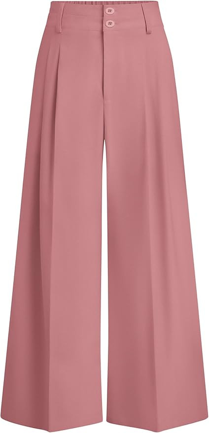 PRETTYGARDEN Womens Spring Wide Leg Palazzo Pants 2026 Trendy Loose Button High Waist Pleated Wor... | Amazon (US)
