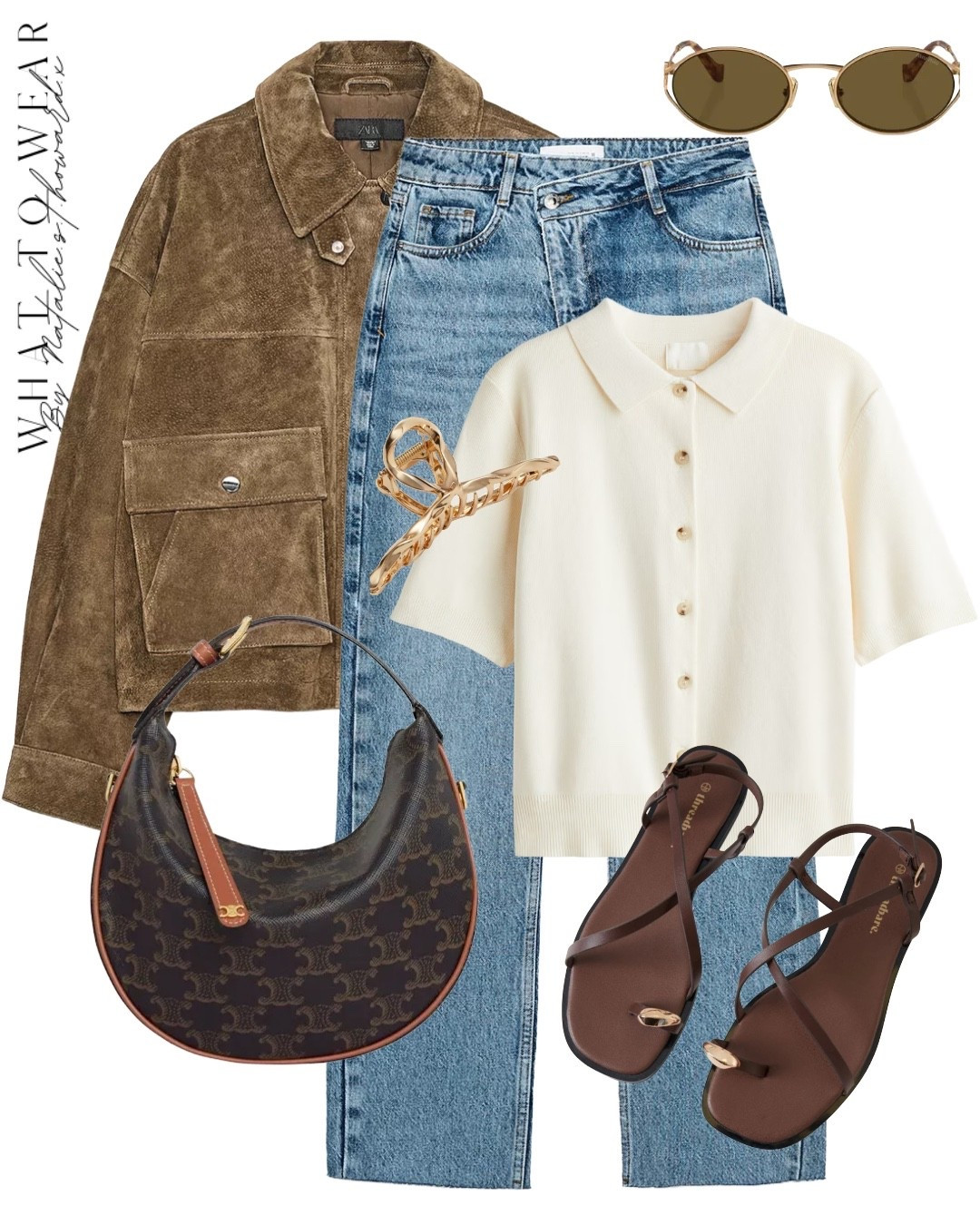 A neutral everyday outfit idea styling blue straight leg jeans , a brown suede bomber jacket and a collared cream knit top. Love this outfit! I have the wide leg version of these jeans.  

#LTKstyletip #LTKautumn #LTKuk
