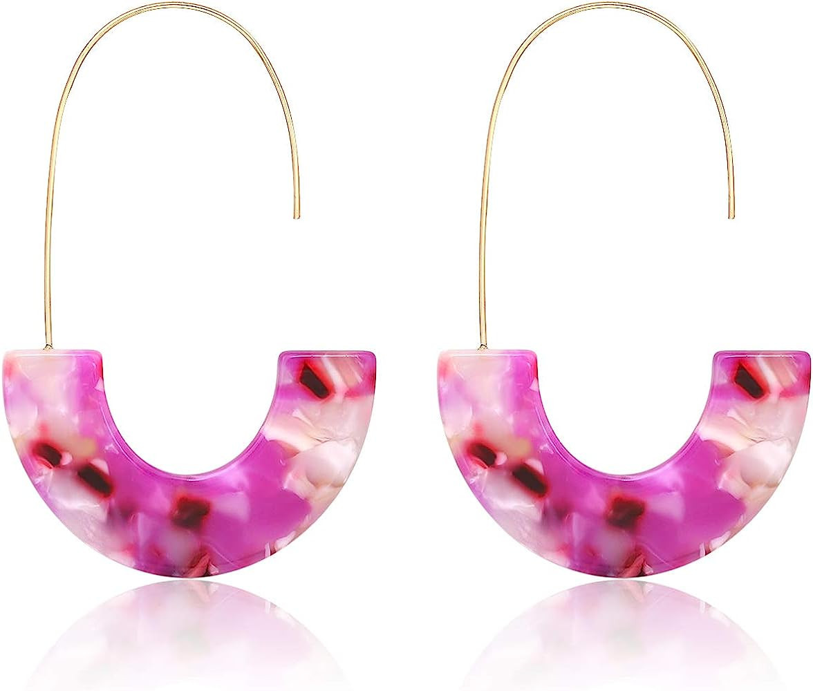Acrylic Earrings Statement Tortoise Hoop Earrings Resin Wire Drop Dangle Earrings Fashion Jewelry... | Amazon (US)