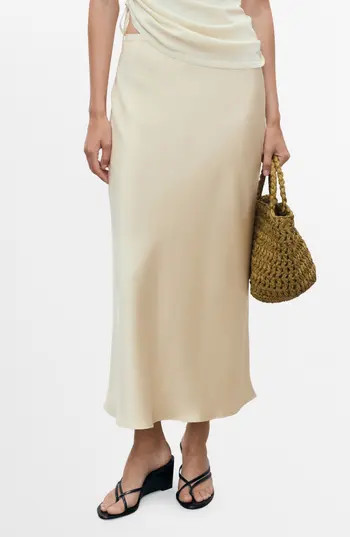 MANGO Mia Satin Midi Skirt in Pastel Yellow at Nordstrom Rack, Size X-Large | Nordstrom Rack