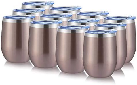 DOMICARE Insulated Wine Tumbler with Lid (12 Pack, Rose Gold) - 12 OZ Stemless Double Wall Vacuum... | Amazon (US)