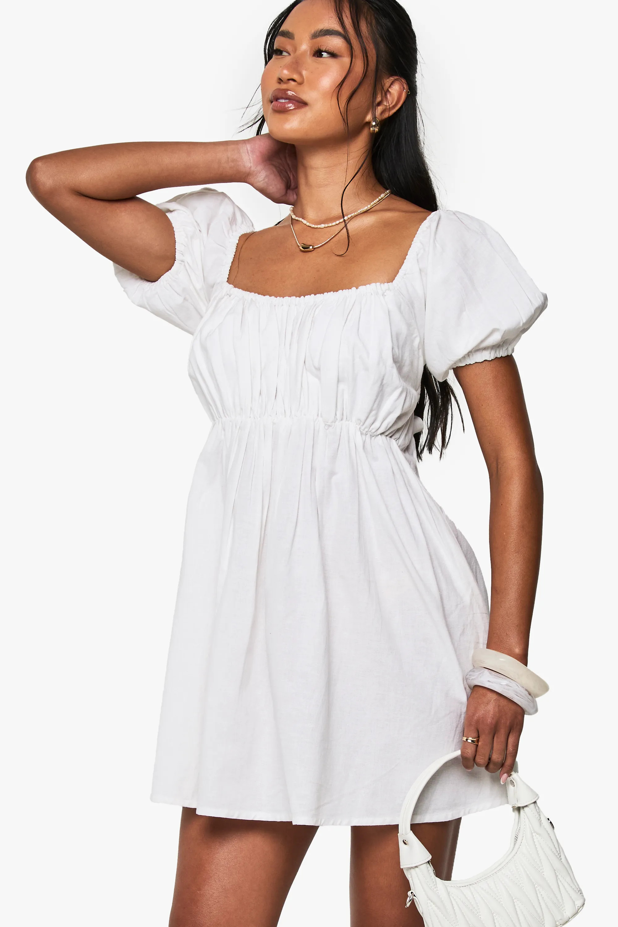 Linen Puff Sleeve Smock Mini Dress | Nasty Gal US