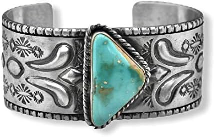 Genuine Cerillos Turquoise Cuff Bracelet, Sterling Silver, Authentic Navajo Native American USA H... | Amazon (US)