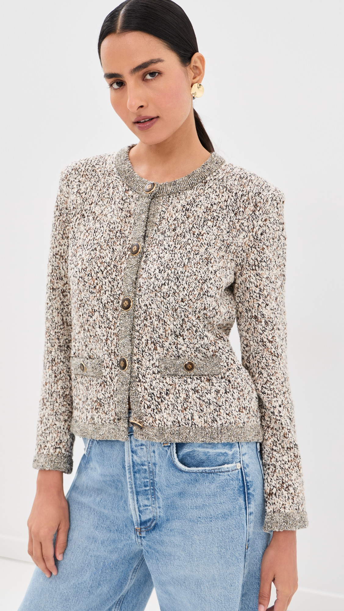 Veronica Beard Rexton Cardigan Dove Multi S | Shopbop