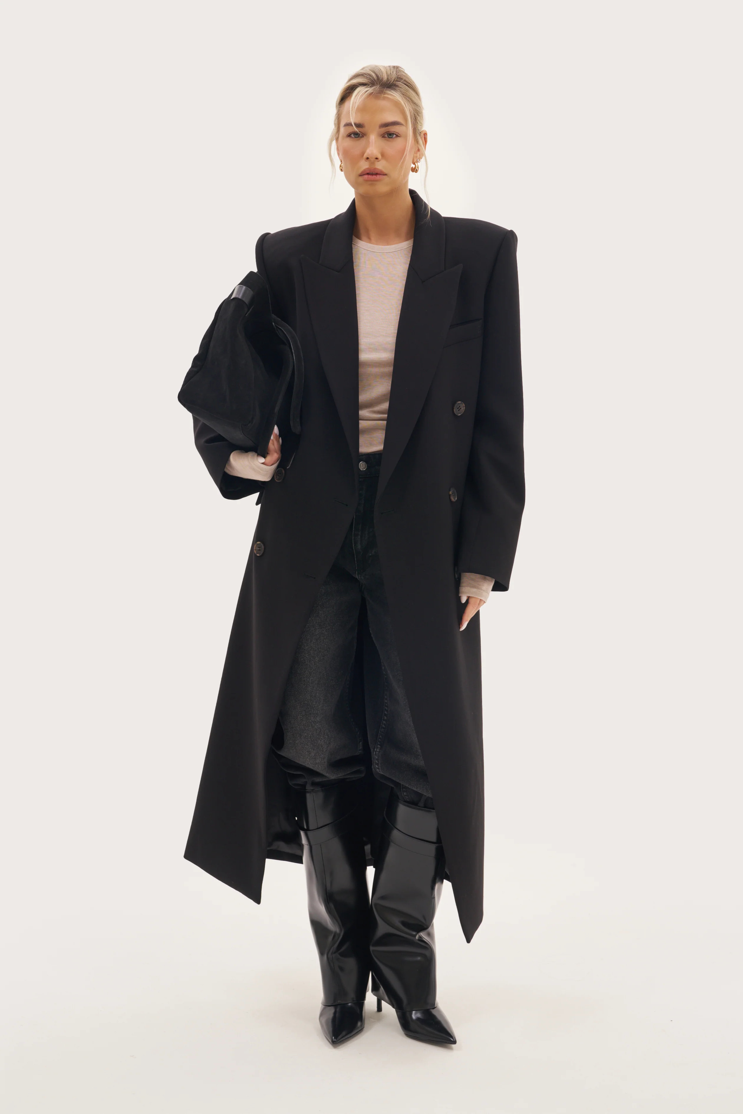 Mae Tailored Long Coat - Black | Maebe