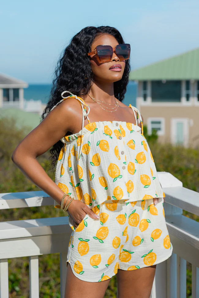 Send A Postcard Lemon Printed Gauze Set | Pink Lily