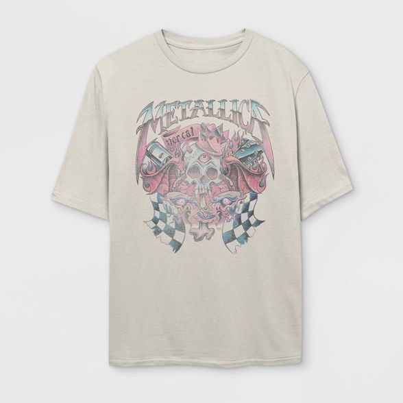 Women's Metallica Short Sleeve Oversized Graphic T-Shirt - White | Target