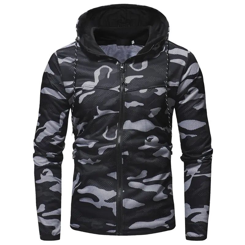 Men's Casual Slim Zip Hooded Cardigan Sweater Digital Camouflage Print | Rosegal US