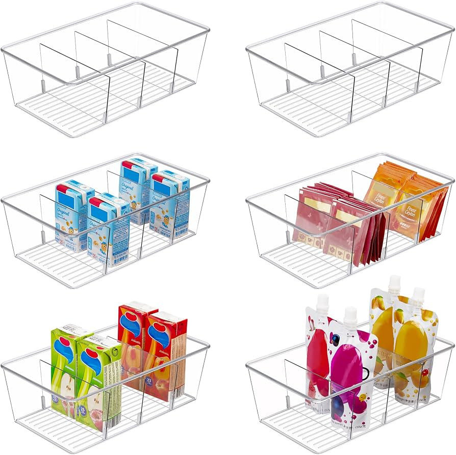 Vtopmart 6 Pack Food Storage Organizer Bins, Clear Plastic, 4 Compartments | Amazon (US)