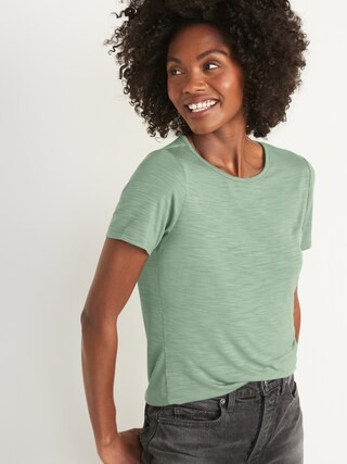 Short-Sleeve Luxe Crew-Neck Slub-Knit T-Shirt for Women | Old Navy (US)