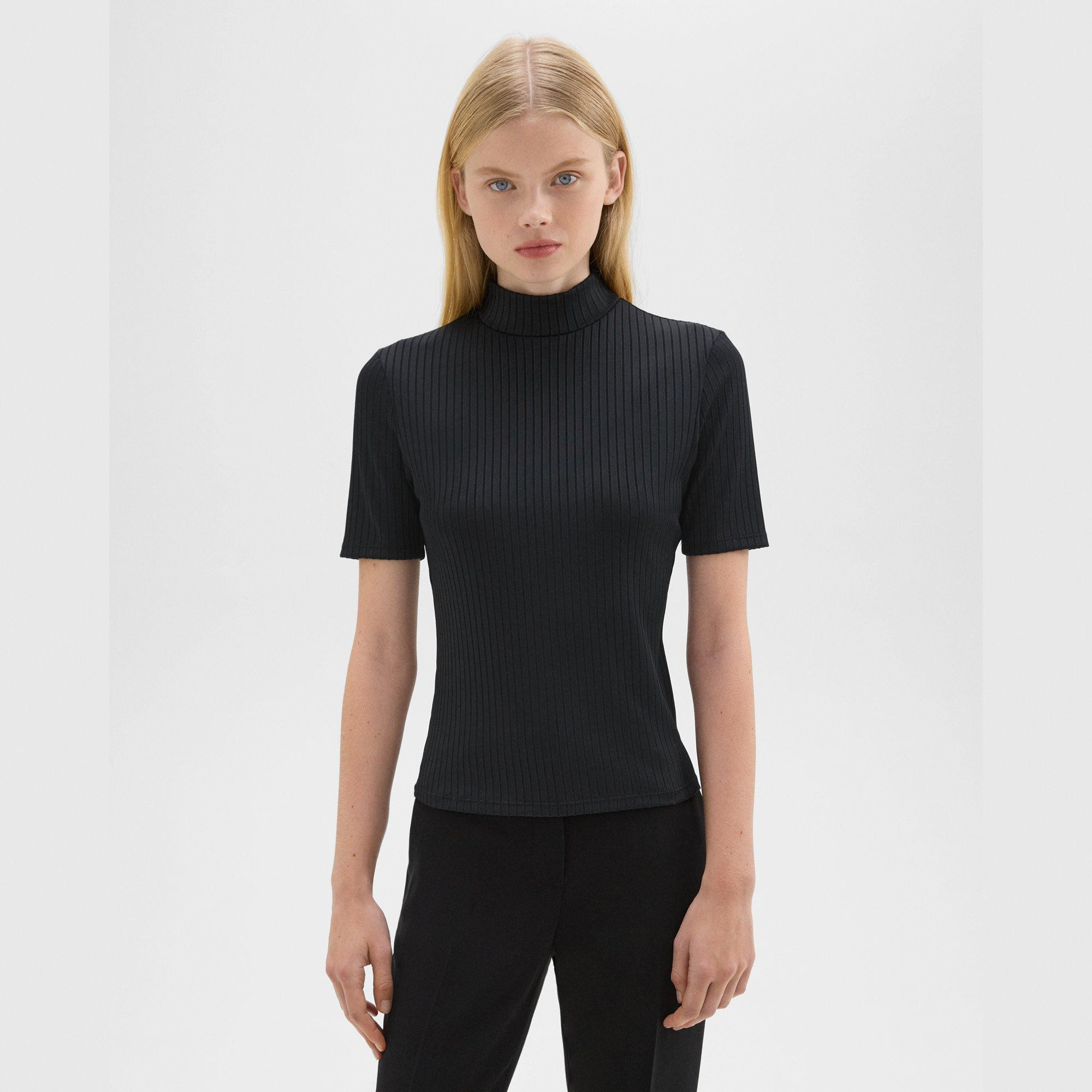 Mock Neck Short-Sleeve Top in Rib Knit | Theory