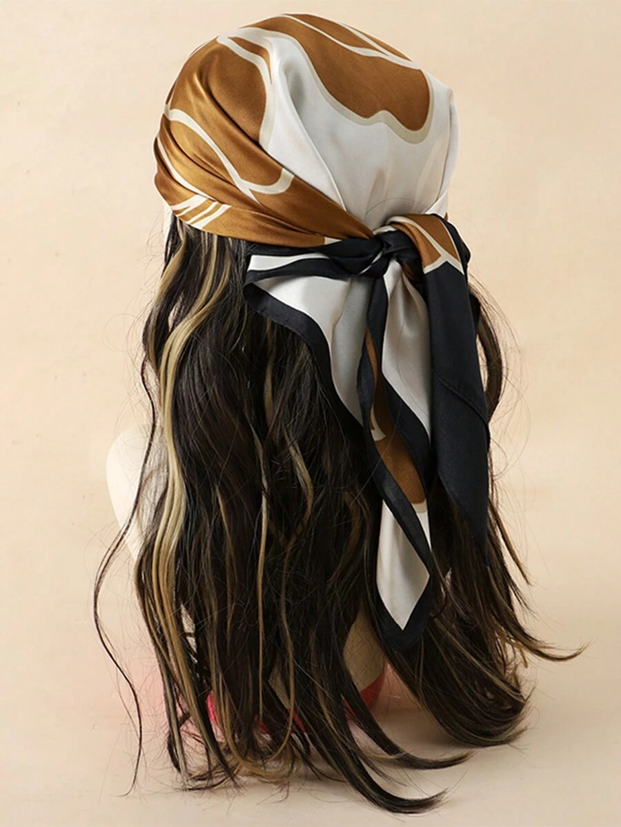 1pc Ladies' Fashionable Multifunctional Bandana With Brown Flowers, Twill Silk Scarf For Sun Prot... | SHEIN