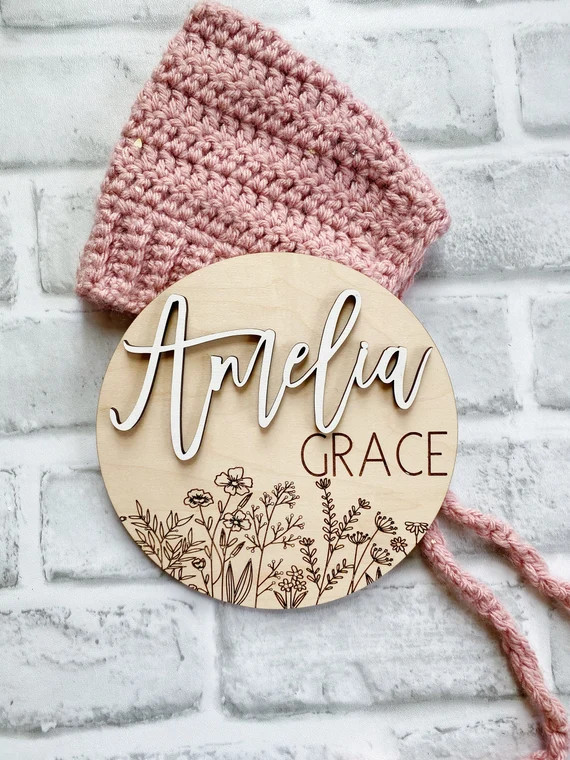 Boho Baby Name Announcement Sign/ Wildflower Name Circle/ - Etsy | Etsy (US)