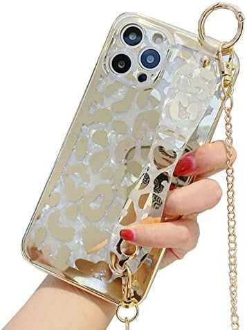 Jerisln Compatible iPhone 12 Pro Max Case Cute Golden Leopard Sparkle Bling Cover with Metal Chain S | Amazon (US)