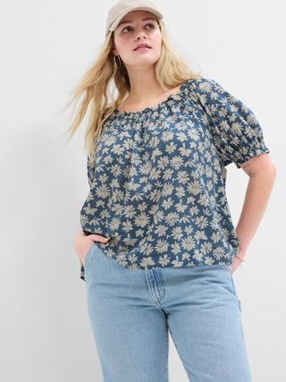 Relaxed Print Boatneck Puff Sleeve Top | Gap Factory