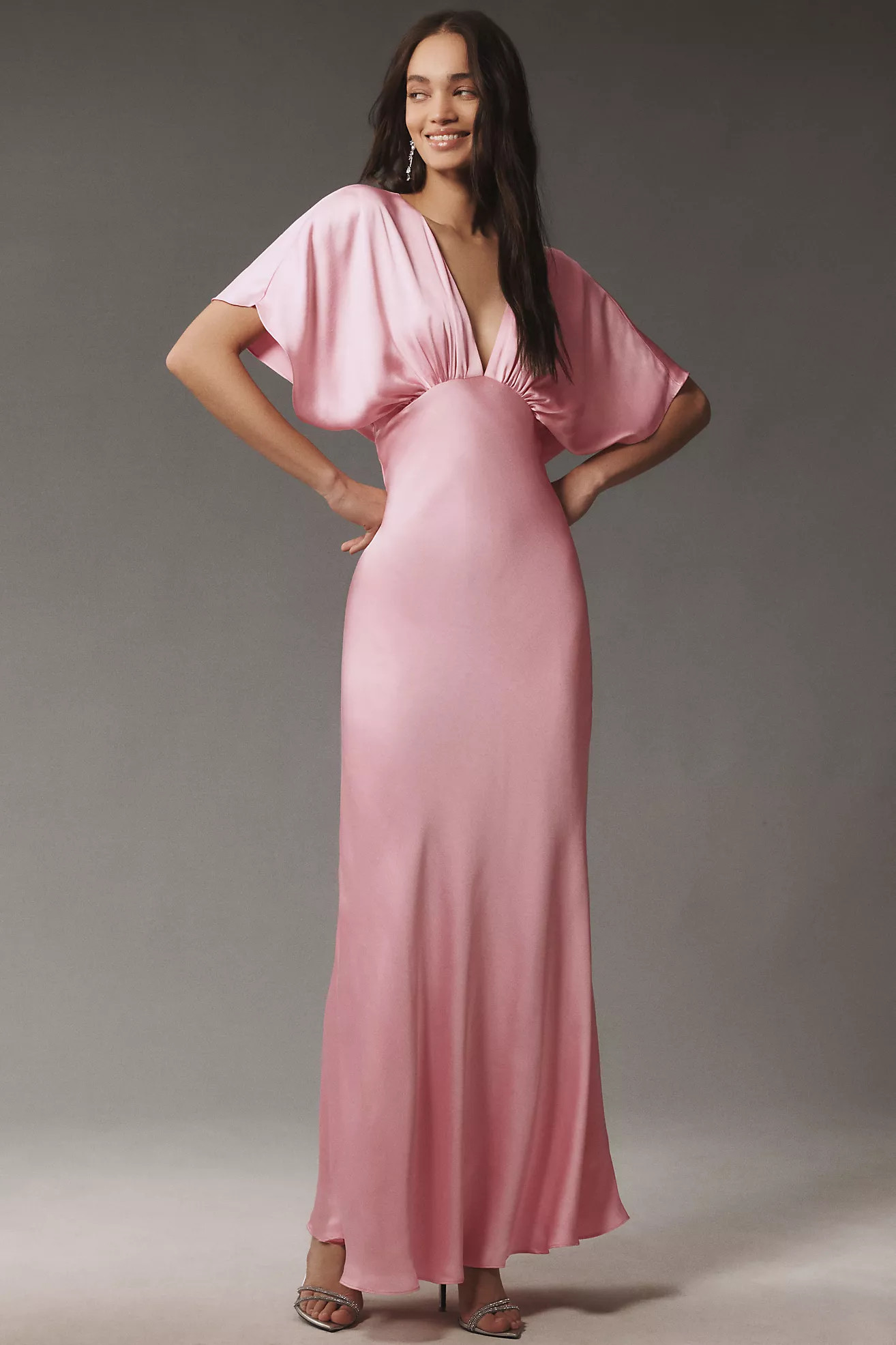 BHLDN Amelia Deep-V Satin Maxi Dress | Anthropologie (US)