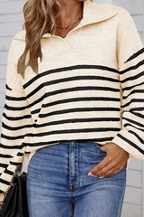 'Aniya' V-neck Collar Striped Sweater (4 Colors) | Goodnight Macaroon