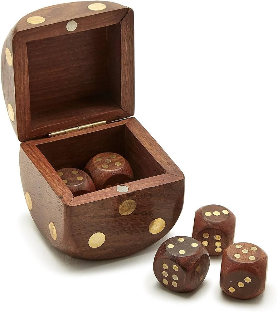 Two's Company Wood Crafted Dice Box with 6 Dice, Acacia Wood, 2.5-inches Square, Brown | Amazon (US)