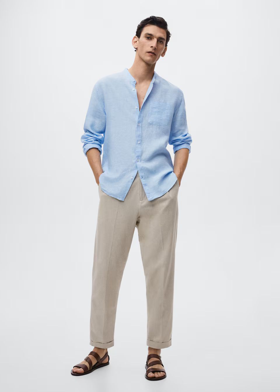 Slim-fit mao collar linen shirt -  Men | Mango Man United Kingdom | MANGO (UK)