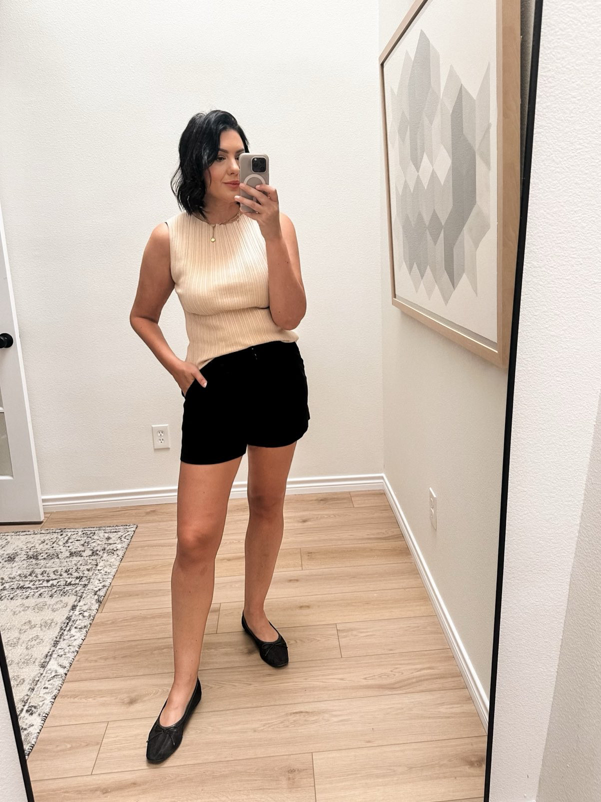 This top is a stretchy ribbed knit top and is a lovely piece to have for a workplace staple. You could easily wear it alone, as seen here, or under a blazer. It’s a gorgeous top, under $50. It is more fitted so I am in the large and love the fit. I have a touch of wiggle room and lots of stretch. I’d say it’s true to size overall and the large is perfect for me.

PS: not sure if you’re looking for a tailored short right now, but this one is a nice option from Quince. I sized up and suggest you do as well. They run small overall.   

 #LTKFindsUnder50 #LTKFindsUnder100