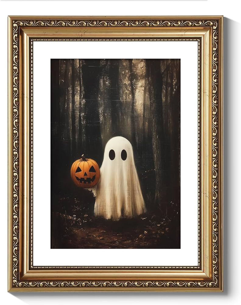 VIYYIEA Vintage Gold Framed Wall Art for Living Room, Ghost & Pumpkin Head Artwork Prints Decor, ... | Amazon (US)