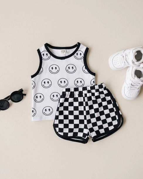 Checkered Smiley Shorts Set | PEGGI + ME