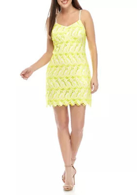 Crown & Ivy Women's Spaghetti Strap Neon Embroidered Dress, Lime, 2 | Belk