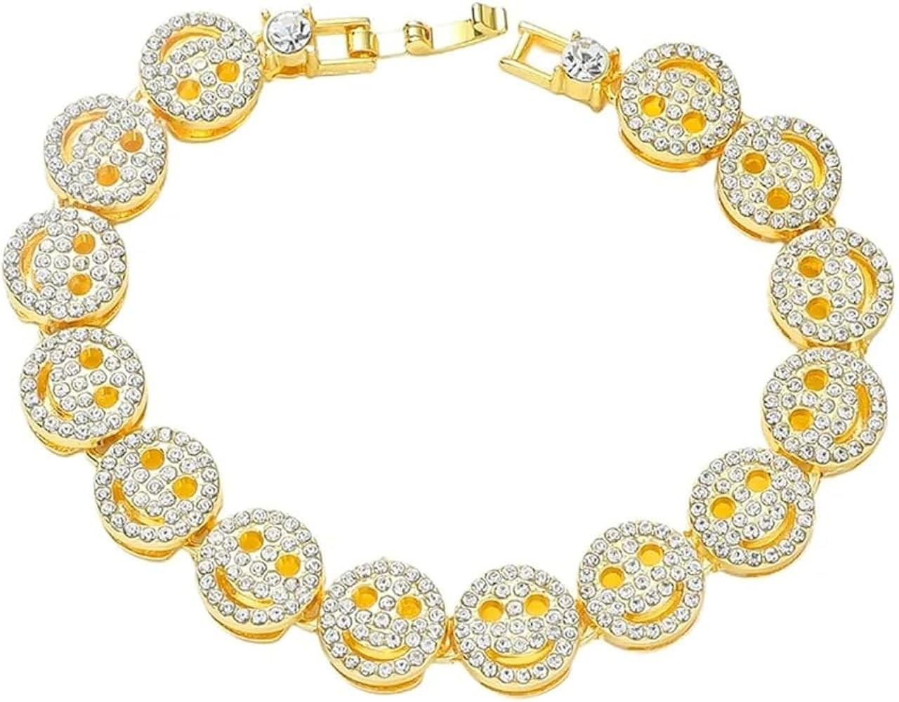 925 Sterling Silver Smiley Face Bracelet & Necklace For Women And Men - 14K Gold Zircon Preppy Br... | Amazon (US)