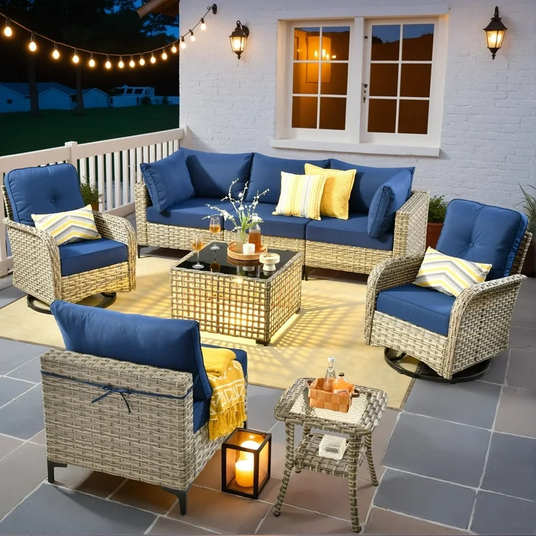 Ovios 8 Pieces Patio Outdoor Furniture Set with Swivel Chairs All-Weather Rattan Wicker Conversat... | Walmart (US)