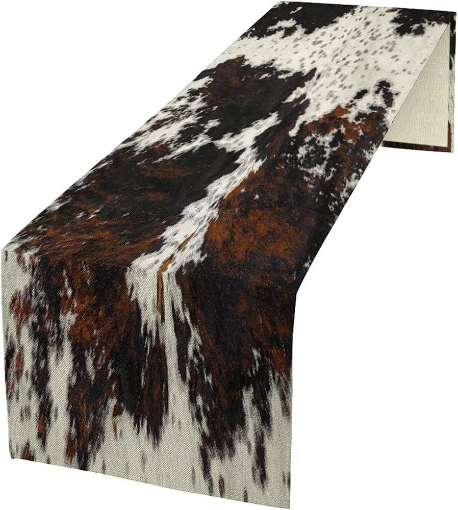 Cow Skin Print Table Runner, Cotton Linen Rustic Cottage Country Farm Animal Fur Skin Pattern Wes... | Amazon (US)