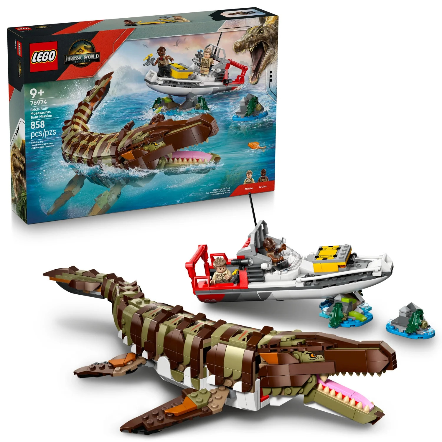 LEGO Jurassic World Brick-Built Mosasaurus Boat Mission Dinosaur Toy for Kids, Boys, and Girls, 9... | Walmart (US)