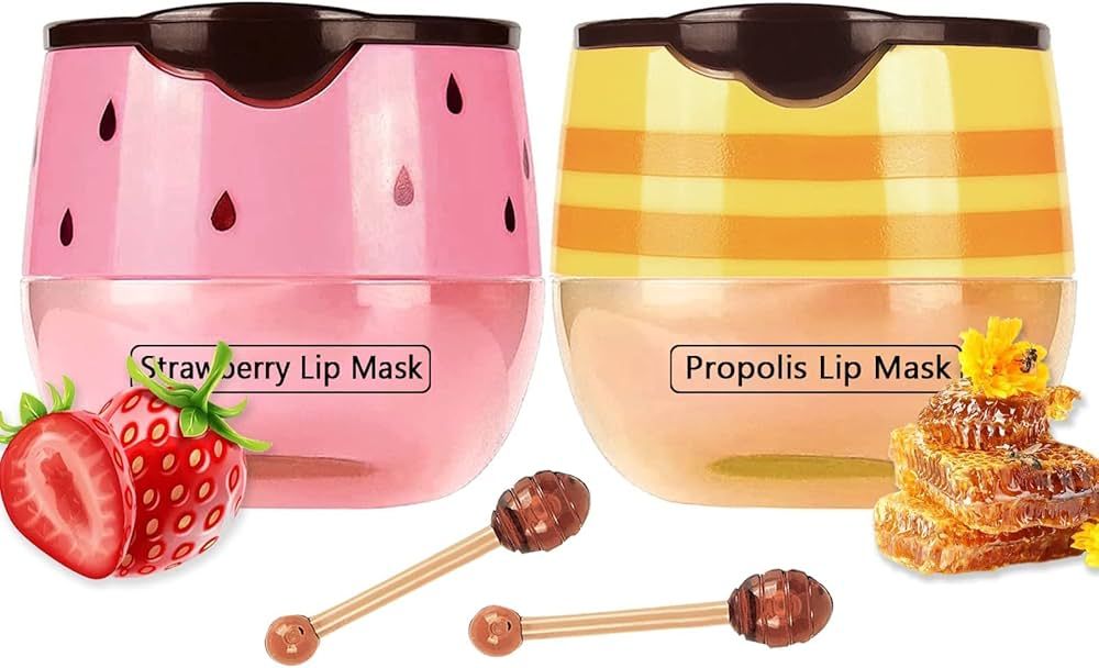 2PCS Lip Masks Bee Balm Honey Pot, Strawberry & Propolis Lip Mask, Sleeping Lip Masks Honey Lip B... | Amazon (US)