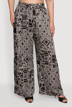 Plus Size Geometric Print Wide Leg Pull On Pants | Rainbow Shops