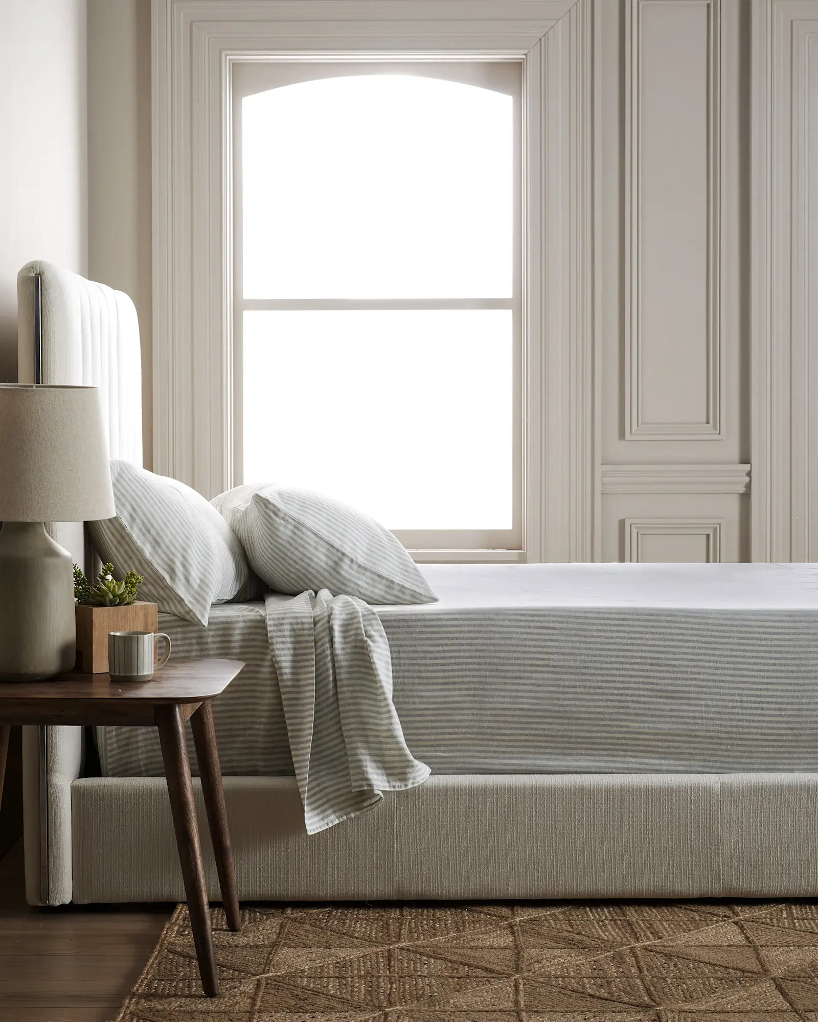 Linen Sheets | Quince in Mist/White Stripe | Quince