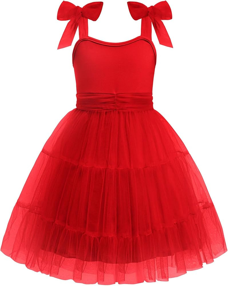 Arshiner Girls Dresses Summer Sleeveless Bow-Tie Straps Formal Fancy Party Birthday Tulle Dress | Amazon (US)