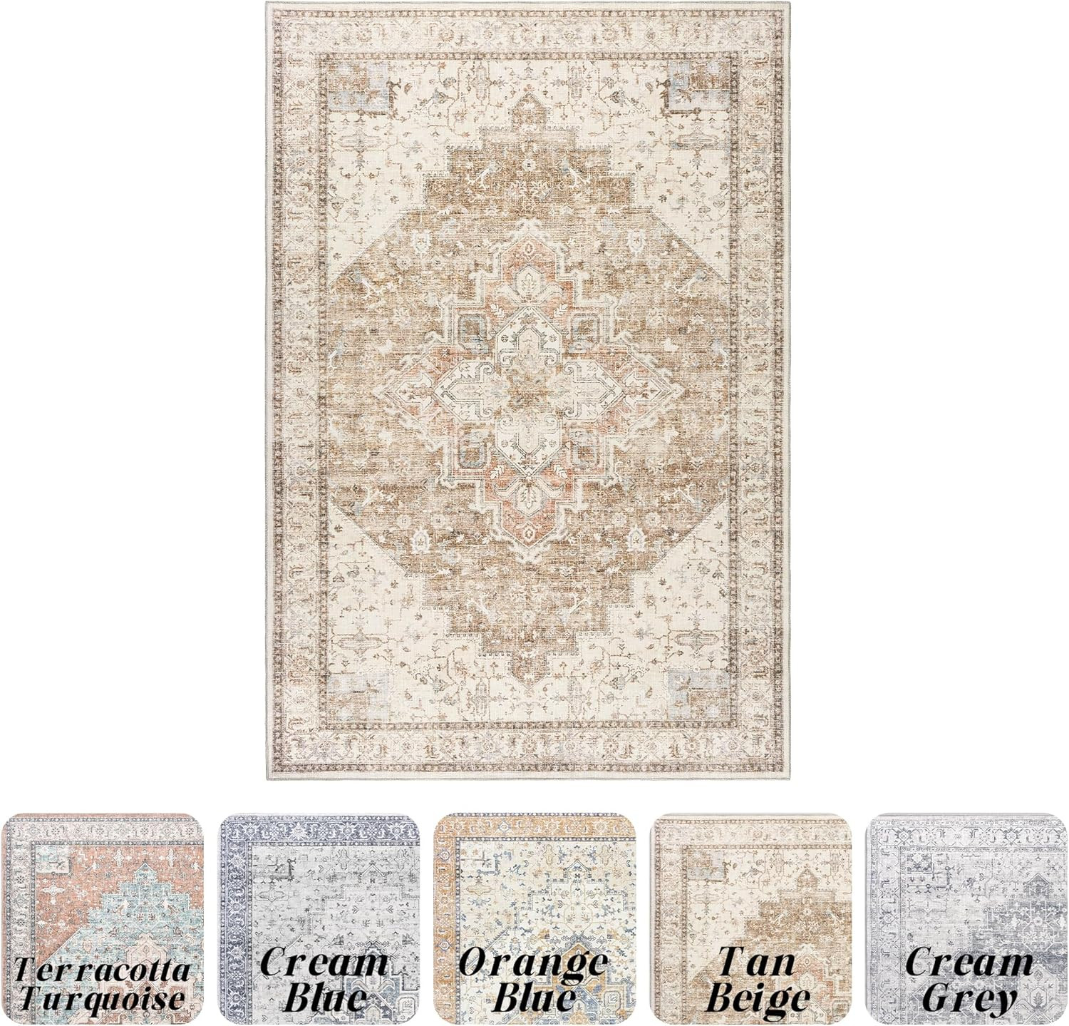 Boho Neutral Living Room Rug 5x7 Washable Vintage Rustic Earth Tone Modern Farmhouse Style Easy t... | Amazon (US)