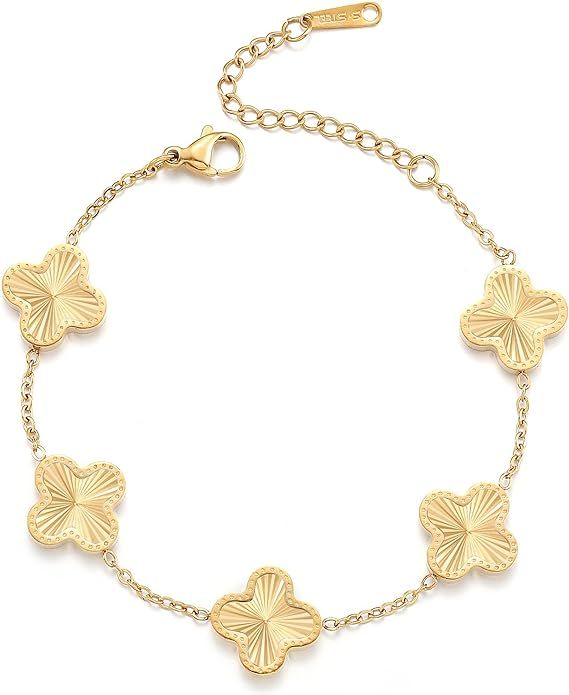 18K Gold Plated Clover Bracelet Dupes Gold Lucky Bracelet for Women Flower Four Leaf Bracelets Je... | Amazon (US)