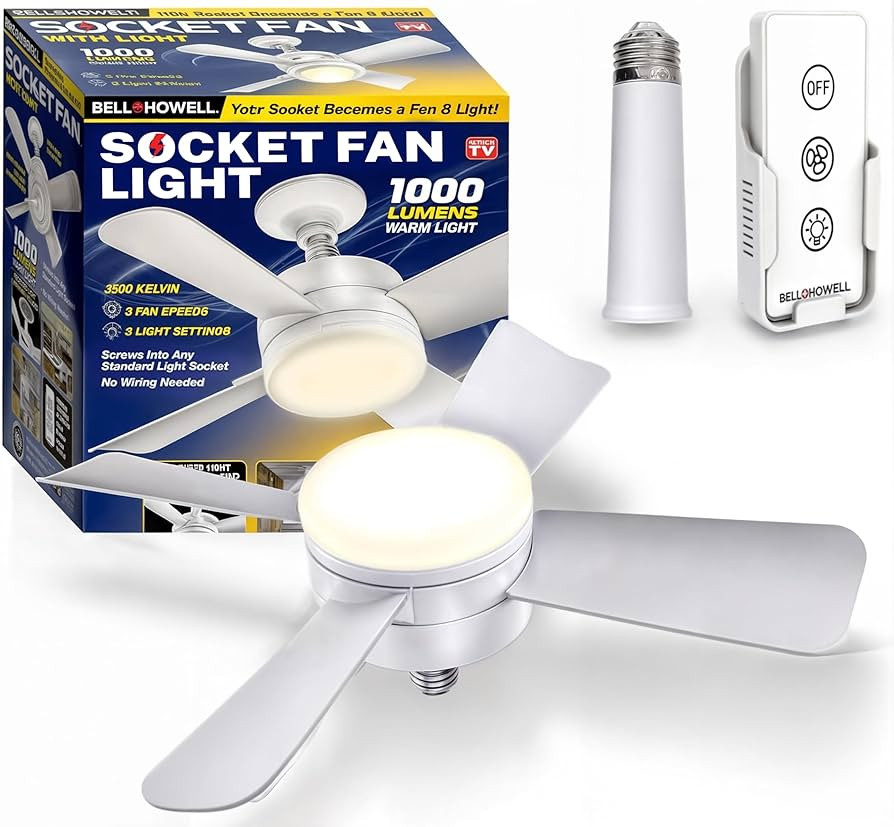 Socket Fan Light Original – Warm Light Ceiling Fans with Lights and Remote | with Light Replacement for Light Bulb/Ceiling Fan for Bedroom, Kitchen, Living Room, 1000 Lumens AS SEEN ON TV | Amazon (US)