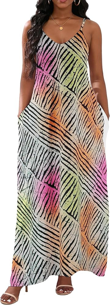 vunahzma Womens Casual Fashion Sleeveless Plus Size Loose Long Sexy Maxi Dress with Pockets | Amazon (US)